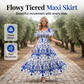 Women Summer Blue Floral Print Smocked Maxi Dress