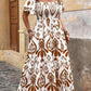 Women Summer Blue Floral Print Smocked Maxi Dress