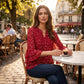 Women's Floral Print V-Neck 3/4 Ruffle Sleeve Top
