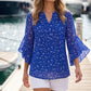 Women's Floral Print V-Neck 3/4 Ruffle Sleeve Top