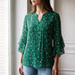 Women's Floral Print V-Neck 3/4 Ruffle Sleeve Top