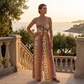Women's Strapless Geometric Print Wide-Leg Jumpsuit