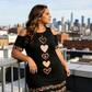 Women's Cold Shoulder Leopard Trim T-Shirt Dress
