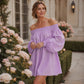 Women Off Shoulder Lantern Sleeve Mini Dress