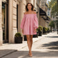 Women Off Shoulder Lantern Sleeve Mini Dress