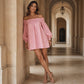 Women Off Shoulder Lantern Sleeve Mini Dress