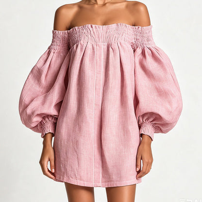Women Off Shoulder Lantern Sleeve Mini Dress