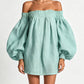 Women Off Shoulder Lantern Sleeve Mini Dress