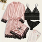 Lace Satin Suspender Nightgown Four-piece Set