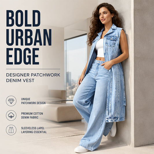 Women Sleeveless High Slit Denim Vest Dress Longline Jean Jacket