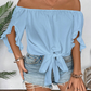 Women Casual Off Shoulder Sweet Bow Tie Front Summer Blouse