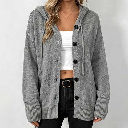 Women's Drawstring Hooded Knit Cardigan