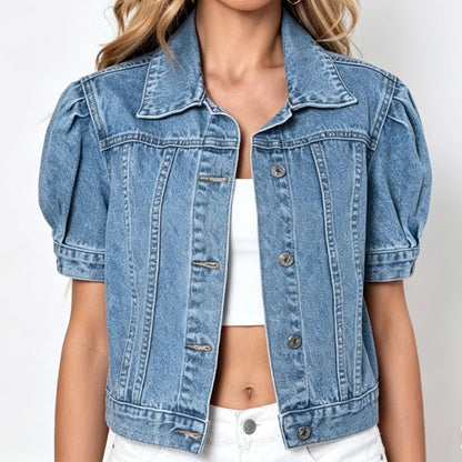 Women’s Puff Sleeve Cropped Denim Jacket