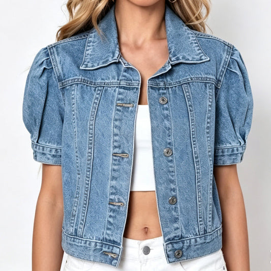 Women’s Puff Sleeve Cropped Denim Jacket
