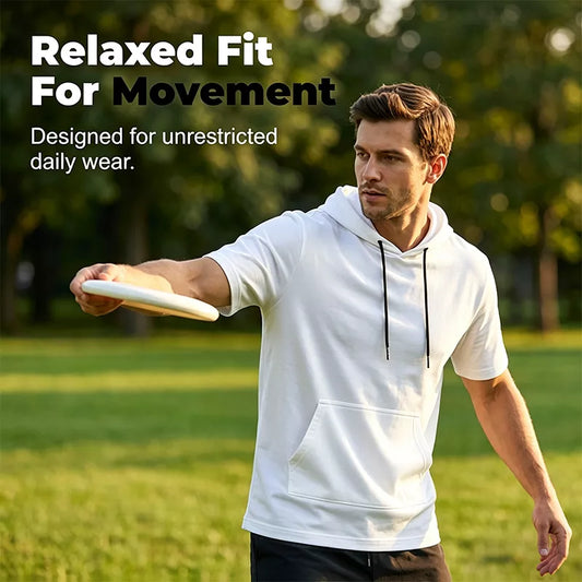 Athletic Men's Hooded Short Sleeve T-Shirt Breathable Polyester Gym Running Top