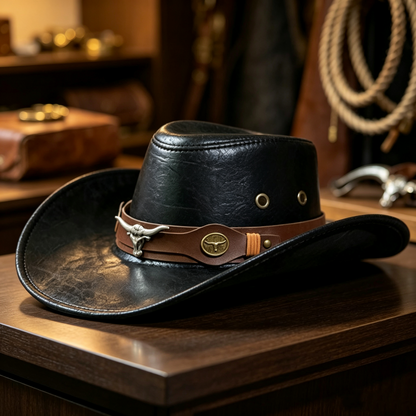 Vintage Wide Brim Cowboy Hat with Strap