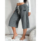Women's Ribbed Wide-Leg Drawstring Cropped Pants