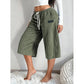 Women's Ribbed Wide-Leg Drawstring Cropped Pants