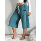 Women's Ribbed Wide-Leg Drawstring Cropped Pants