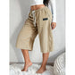 Women's Ribbed Wide-Leg Drawstring Cropped Pants