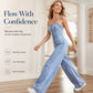 Women Spaghetti Strap Wide Leg Denim Jumpsuit