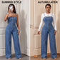 Women Spaghetti Strap Wide Leg Denim Jumpsuit