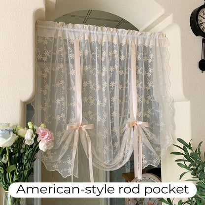 Embroidered Floral Tie-Up Sheer Curtain