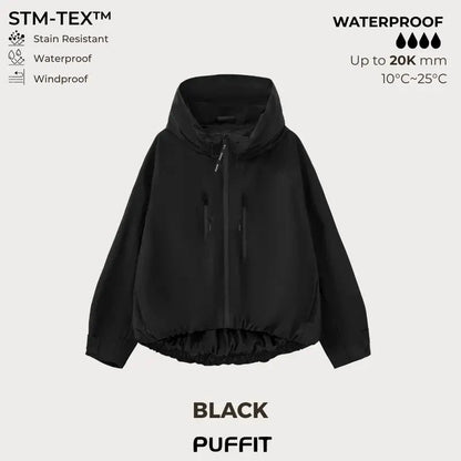 🧥Wide-Brim Hood💧Short Oversized Rain Jacket With Bubble Hem,Adjustable Cuffs