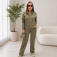 Women's Heavyweight Cotton-Blend Two-Piece Tracksuit Set with Zip-Up and Wide-Leg Pants
