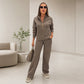 Women's Heavyweight Cotton-Blend Two-Piece Tracksuit Set with Zip-Up and Wide-Leg Pants