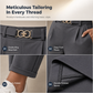 Women's Pleated Tapered Ankle Pants with Metallic Double Ring Accent Belt and Semi Elastic Waistband
