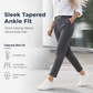 Women's Pleated Tapered Ankle Pants with Metallic Double Ring Accent Belt and Semi Elastic Waistband