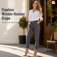 Women's Pleated Tapered Ankle Pants with Metallic Double Ring Accent Belt and Semi Elastic Waistband