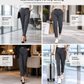Women's Pleated Tapered Ankle Pants with Metallic Double Ring Accent Belt and Semi Elastic Waistband