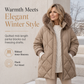 Women's Winter Hooded Cardigan Midi Parka with Knit Sleeves