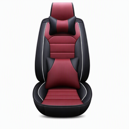 Universal Full Coverage Leather Car Seat Covers All Seasons Cushion Protectors with Color Block Horizontal Stripe Design for 5-Seat Cars