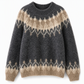 Women's Casual Loose Fit Mohair Chunky Knit Jacquard Sweater for Fall and Winter