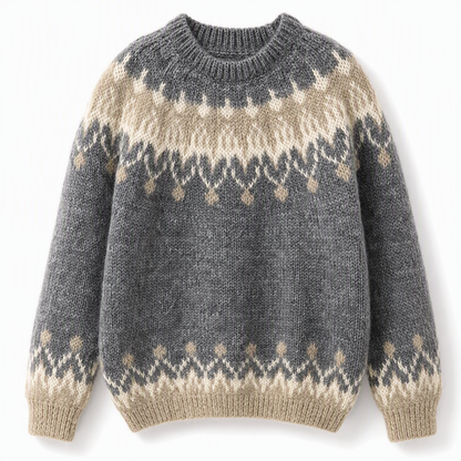 Women's Casual Loose Fit Mohair Chunky Knit Jacquard Sweater for Fall and Winter