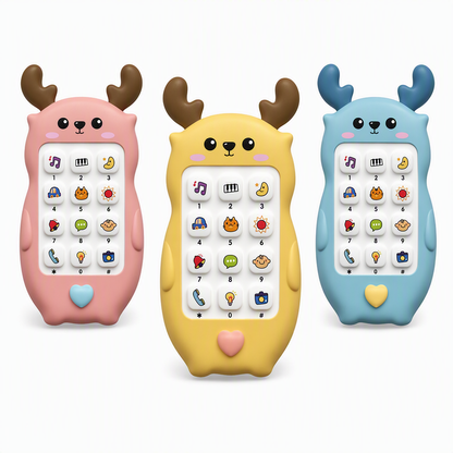 Cartoon Deer Baby Toy Phone Bilingual Early Educational Simulation Smartphone with Music and Stories for Toddlers