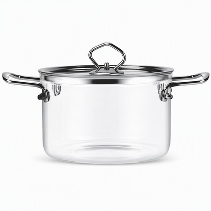 High Borosilicate Glass Soup Pot Heat Resistant Transparent Stew Cookware with Double Handles