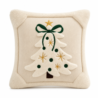 🎄 Embroidered Christmas Tree Throw Pillow Cover with Bow 45x45cm Decorative Cushion Cover for Living Room Sofa 🧸
