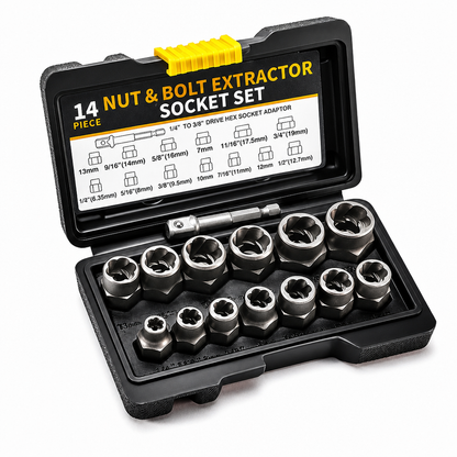 14 Piece Damaged Bolt and Nut Extractor Set Industrial Grade High Hardness High Torque Reverse Thread Screw Remover Kit for Auto Repair