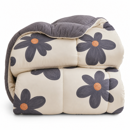 Warm Lamb Fleece and Aloe Cotton Winter Comforter Fleece Lined Quilt Insert with Dark Floral Pattern
