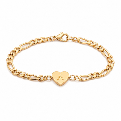 Minimalist Stainless Steel Gold Plated Heart Initial Bracelet for Women