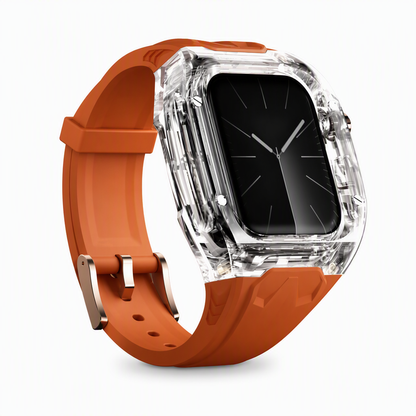 Integrated Smartwatch Band with Protective Case Color Blocking Translucent Sport Strap for 40mm 41mm 42mm 44mm 45mm 46mm 49mm