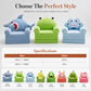 Kids Folding Sofa Bed 3-Tier Cartoon Toddler Lounger Chair with Removable Washable Cover for Napping 120cm Unfolded