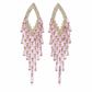 Rhombus Cubic Zirconia Tassel Drop Earrings with Silver Needles Elegant Statement Studs for Women