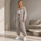 Women's Side Stripe Button-Down Shirt & Joggers Set
