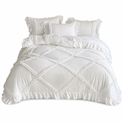 French Princess Style Washed Cotton Bedding Set Simple and Fresh 4-Piece Duvet Cover and Sheet Set for All Seasons