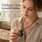 Vintage Style Long Necklace with Geometric Glass Pendant Guardian Jewelry